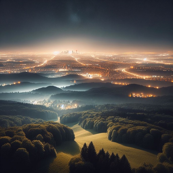 Landschaft mit Kunstlicht in der Dunkelheit